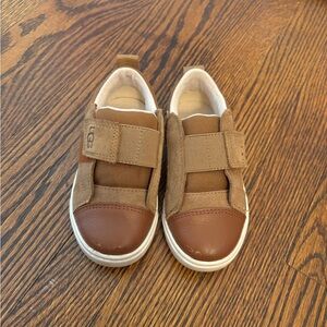 UGG Kids Tan & Brown Leather Suede Velcro Sneakers